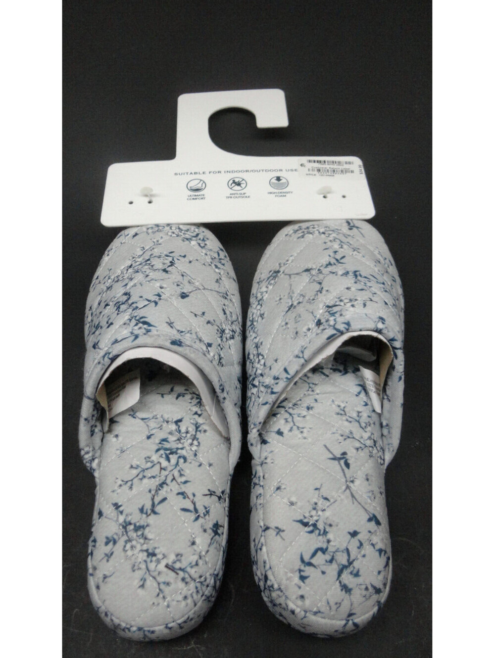 Charter Club Womens Memory Foam Slippers Quilted Cherry Blossom Blue Small (5/6)